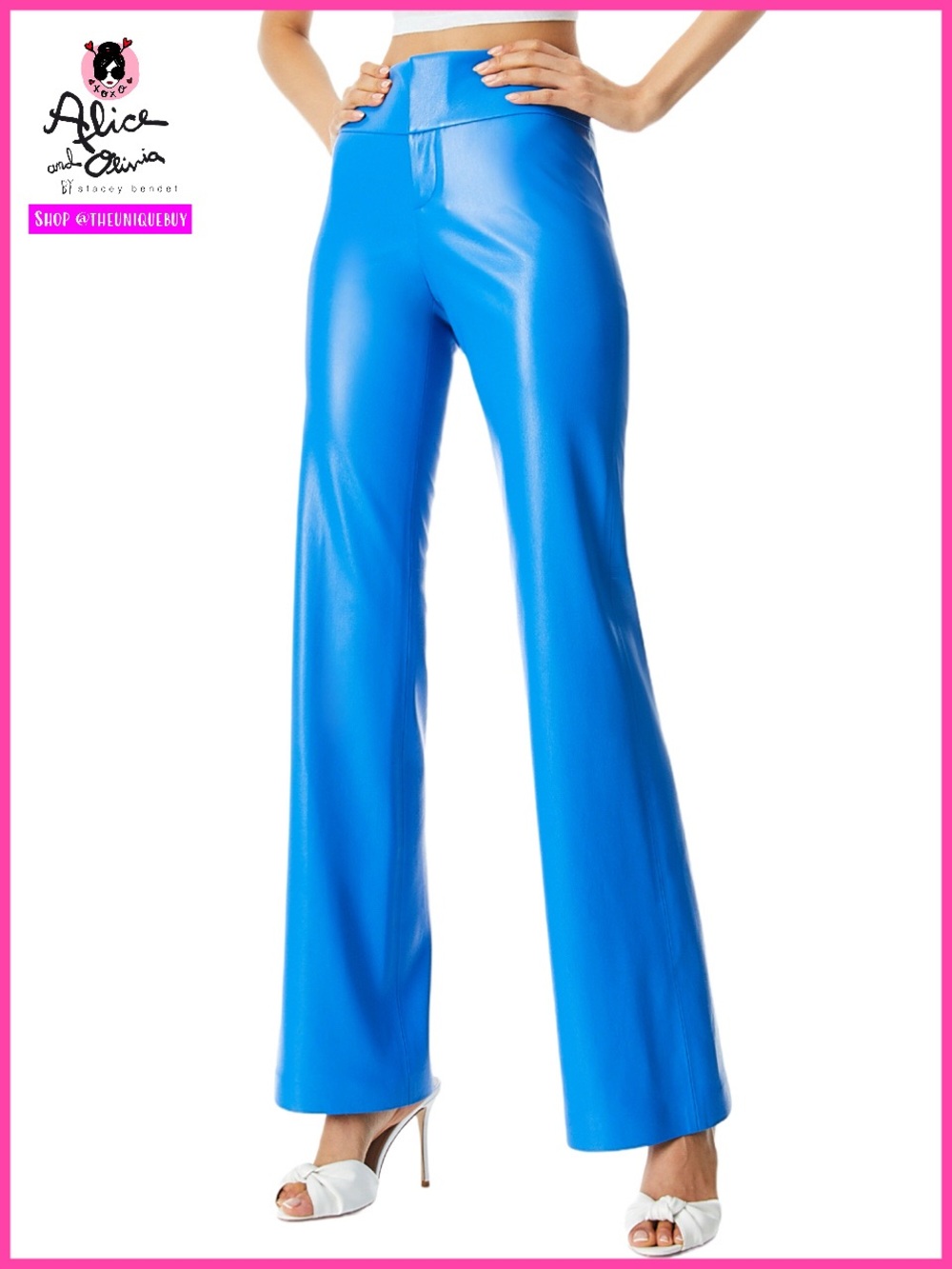 Alice + Olivia Olivia Vegan Leather Blue Bootcut Pant